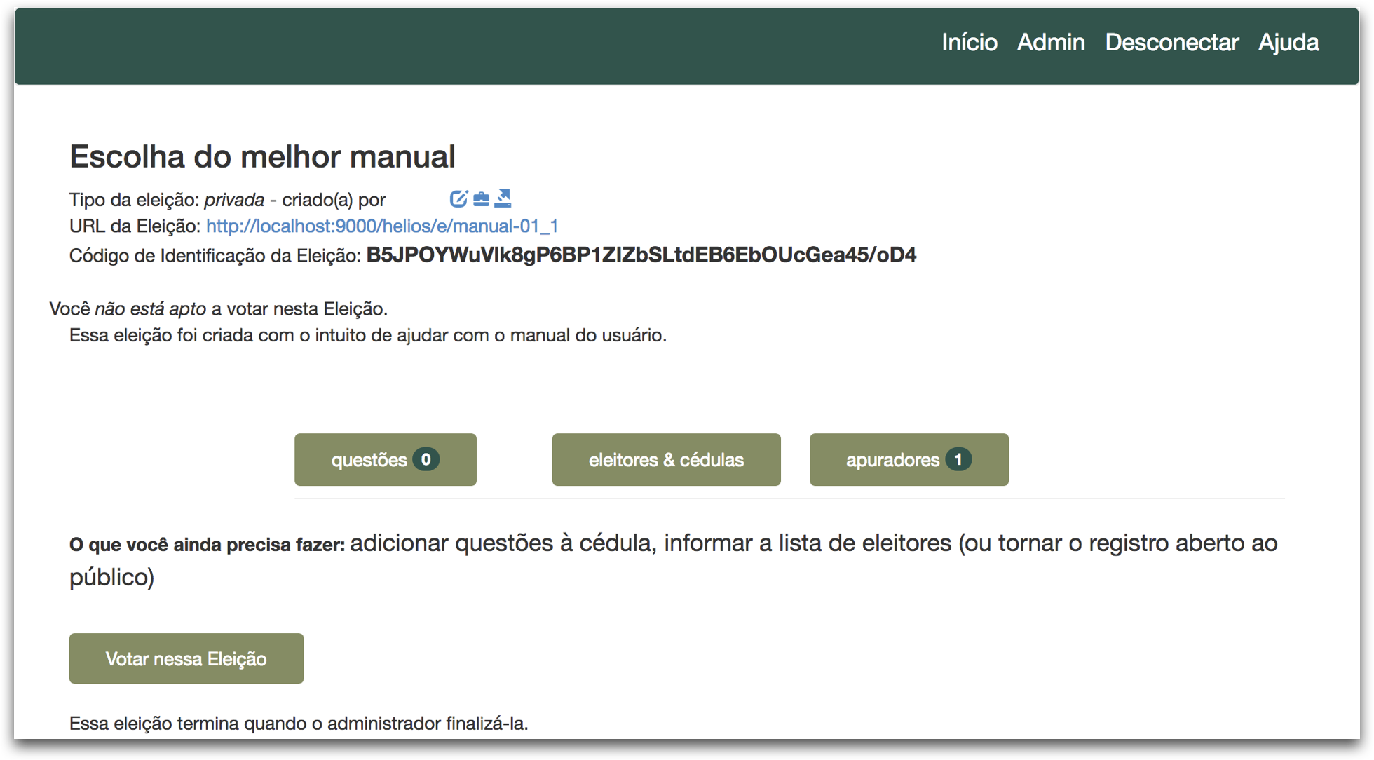 Página incial da eleição